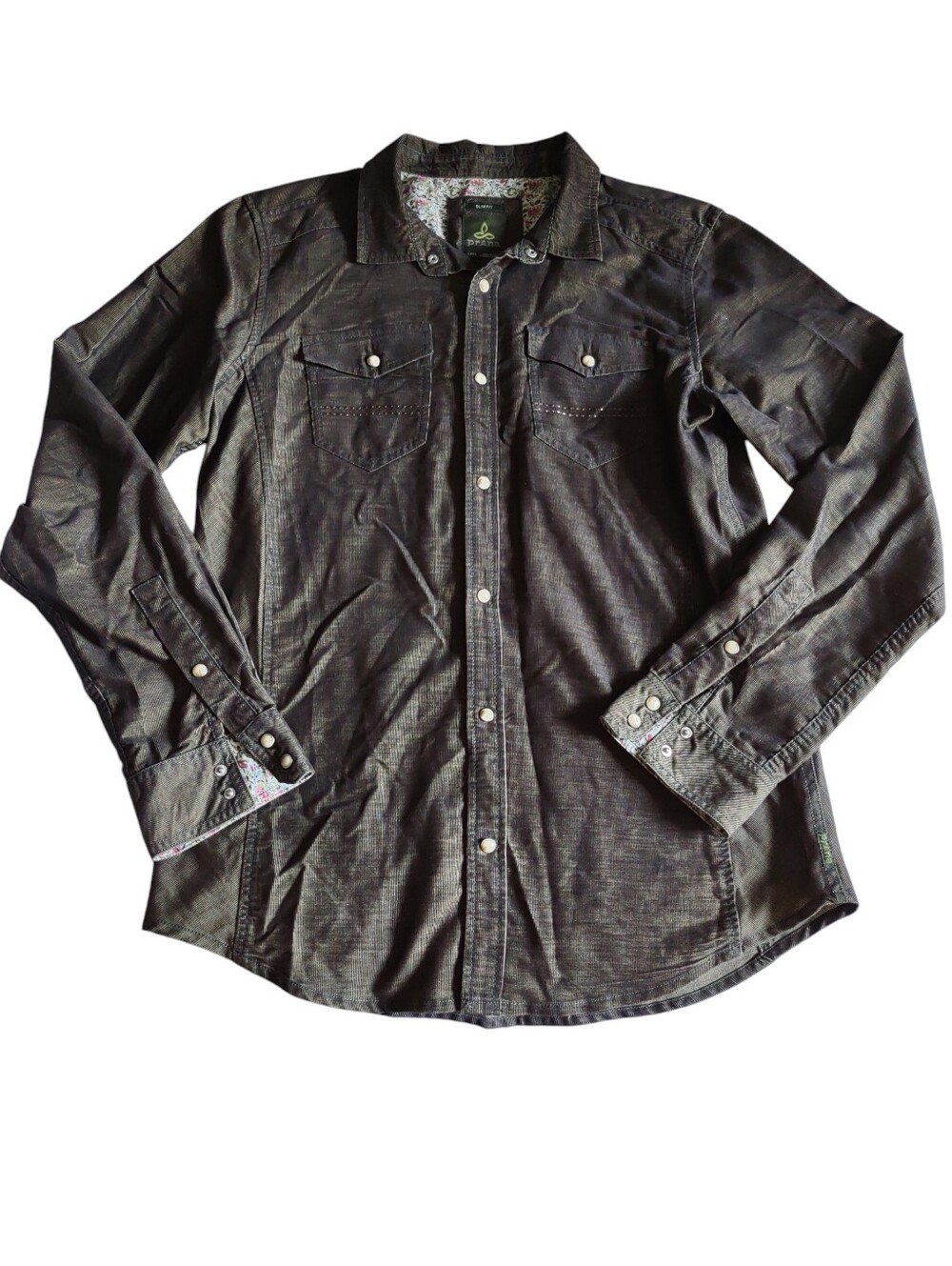 Prana Large Slim Fit Pearl Snap Green Western Shirt